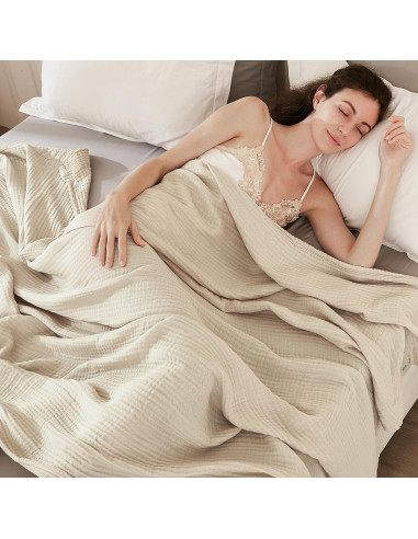 Manta de Algodón EMME Grande 127x178 cm Suave y Ligera Beige