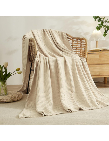 Manta de Algodón EMME Grande 127x178 cm Suave y Ligera Beige Manta de Algodón EMME Grande 127x178 cm Suave y Ligera Beige