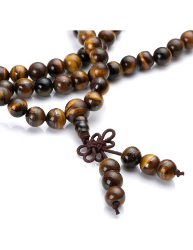 Pulsera Mala Tibetana JOVIVI 108 Perlas Ojo de Tigre 8mm