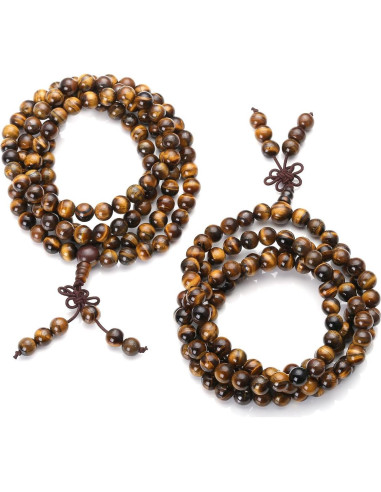 Pulsera Mala Tibetana JOVIVI 108 Perlas Ojo de Tigre 8mm