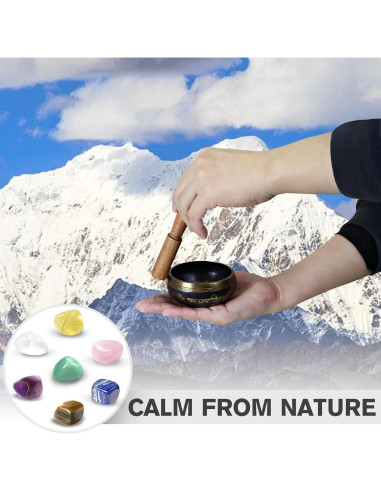 Juego de Cuencos Tibetanos TATOODAA con 7 Cristales de Chakra