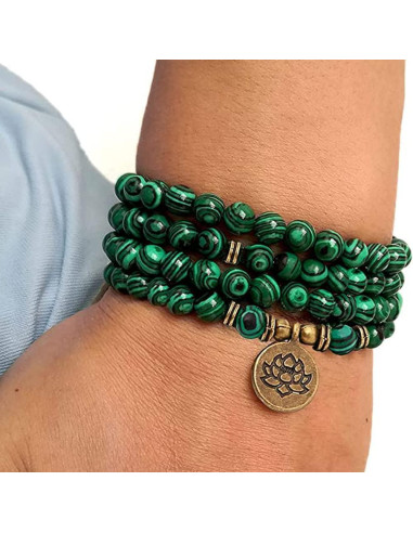 Pulsera Mala de Cuentas SJUENSXH 108 Cuentas de Malaquita Verde