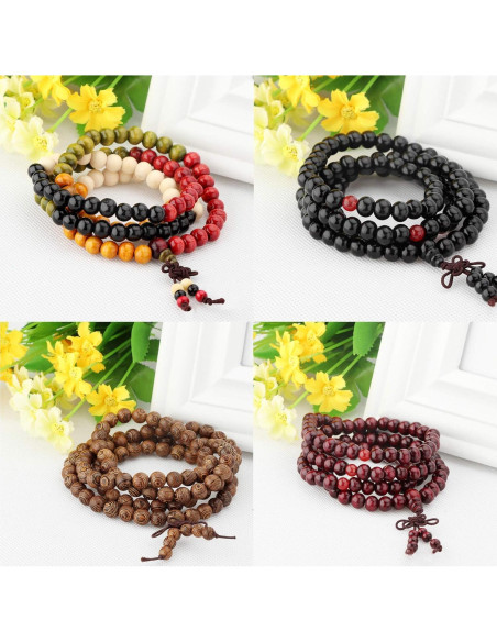 Juego de 8 Pulseras de Cuentas Mala LOYALLOOK 8mm Madera Juego de 8 Pulseras de Cuentas Mala LOYALLOOK 8mm Madera