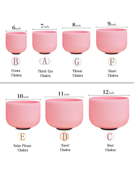 Conjunto 7 Cuencos de Canto Cristal Cuarzo Rosa 432HZ 15-30cm Conjunto 7 Cuencos de Canto Cristal Cuarzo Rosa 432HZ 15-30cm
