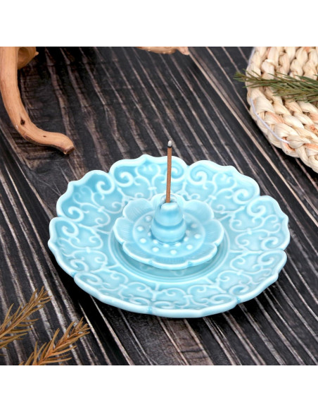 Soporte de Incienso de Cerámica Loto WEWAYSMILE Azul 10.55 cm Soporte de Incienso de Cerámica Loto WEWAYSMILE Azul 10.55 cm