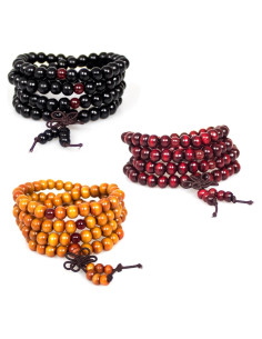 Juego de 3 Pulseras de Madera 108 Cuentas Budistas PWMENLK