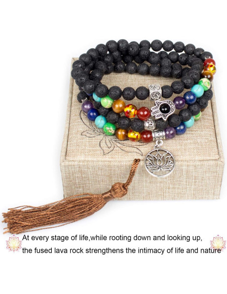 Collar Mala 108 Cuentas de Lava Natural 7 Chakras Árbol de la Vida Collar Mala 108 Cuentas de Lava Natural 7 Chakras Árbol de la Vida