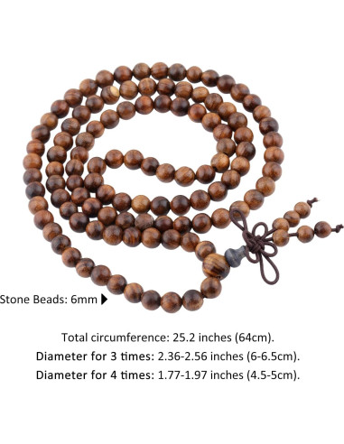 Pulsera Mala Budista Tibetana SUNYIK 108 Cuentas Madera Natural