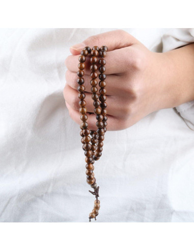 Pulsera Mala Budista Tibetana SUNYIK 108 Cuentas Madera Natural