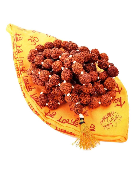 Mala Japa Rudraksha 7mm Certificada con Bolsa Gomukhi Mala Japa Rudraksha 7mm Certificada con Bolsa Gomukhi