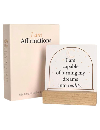 Tarjetas de Afirmación Positiva Rennie y Sage - 52 Tarjetas con Soporte de Madera