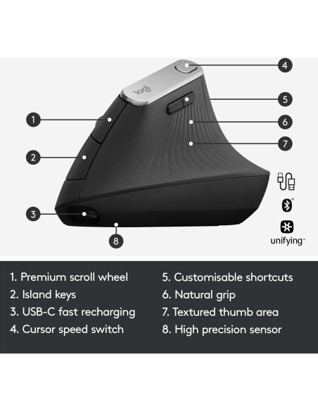 Mouse Ergonómico Inalámbrico Logitech MX Vertical Grafito Mouse Ergonómico Inalámbrico Logitech MX Vertical Grafito