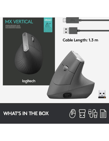 Mouse Ergonómico Inalámbrico Logitech MX Vertical Grafito
