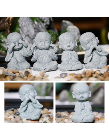 Estatuas de Buda Bebé VIKKSAER 4 Pcs Arenisca Decoración Feng Shui