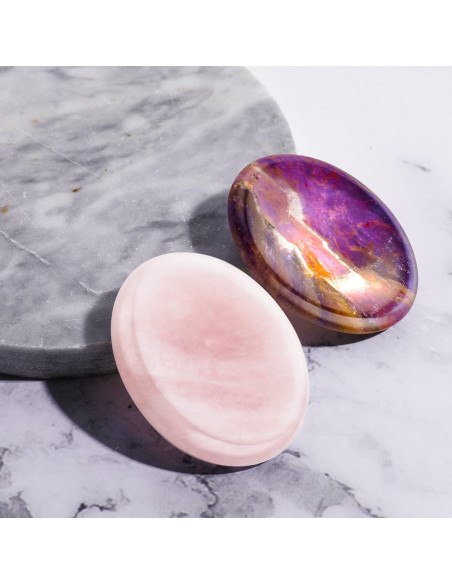 2 Piezas Piedras de Pulgar Cristal Rosa y Amatista para Ansiedad 2 Piezas Piedras de Pulgar Cristal Rosa y Amatista para Ansiedad