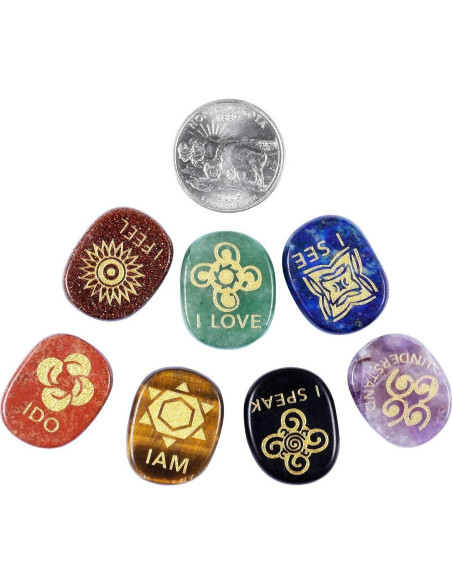 Conjunto 7 Piedras Chakra Mookaitedecor Grabadas para Reiki Conjunto 7 Piedras Chakra Mookaitedecor Grabadas para Reiki
