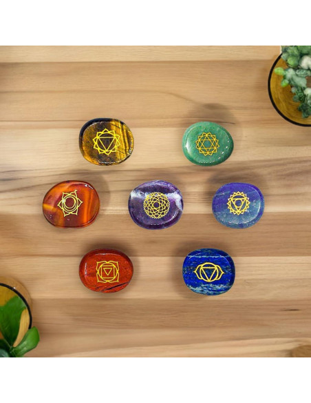 Kit de 7 Piedras de Chakra Grabadas - Sanación Reiki 16 Piezas Kit de 7 Piedras de Chakra Grabadas - Sanación Reiki 16 Piezas
