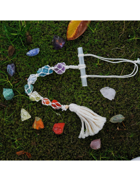 Colgante de Chakra de Selenita Hecho a Mano con 7 Piedras Colgante de Chakra de Selenita Hecho a Mano con 7 Piedras