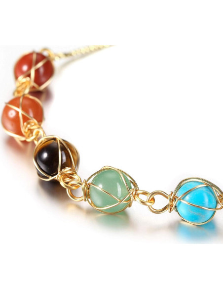Pulsera de 7 Chakras Ajustable Jovivi con Piedras Naturales 8mm Pulsera de 7 Chakras Ajustable Jovivi con Piedras Naturales 8mm