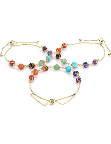 Pulsera de 7 Chakras Ajustable Jovivi con Piedras Naturales 8mm