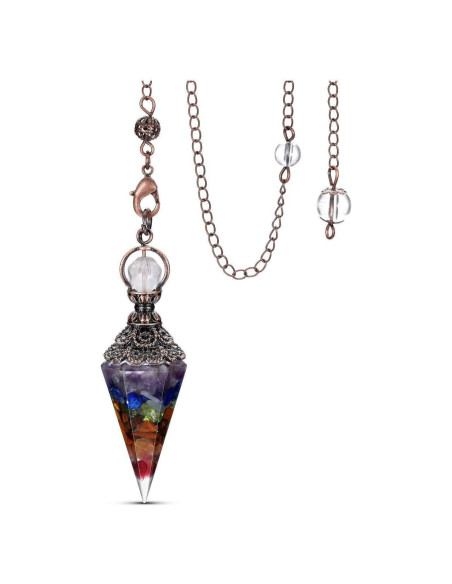 Péndulo de Cristal Sanador JOVIVI 7 Chakras con Cadena Péndulo de Cristal Sanador JOVIVI 7 Chakras con Cadena