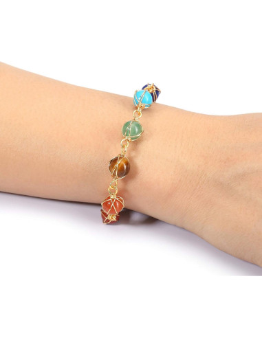 Pulsera de 7 Chakras Ajustable Jovivi con Piedras Naturales 8mm