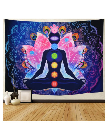 Tapestry Maccyafst 7 Chakras Mandala Colorido 130x150cm