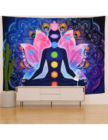 Tapestry Maccyafst 7 Chakras Mandala Colorido 130x150cm