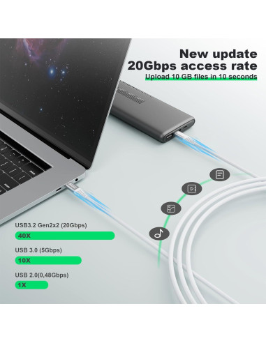 Cable USB C 3.2 Gen 2 HOTUTUKI 50 cm 20Gbps 100W 4K
