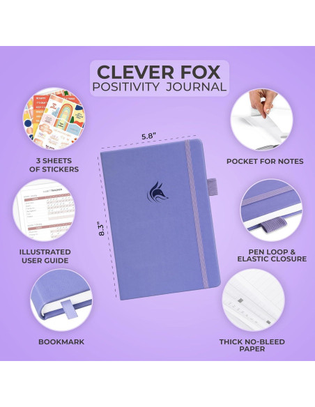 Diario de Gratitud Clever Fox A5 Lavanda con Prompts y Rastreador Diario de Gratitud Clever Fox A5 Lavanda con Prompts y Rastreador