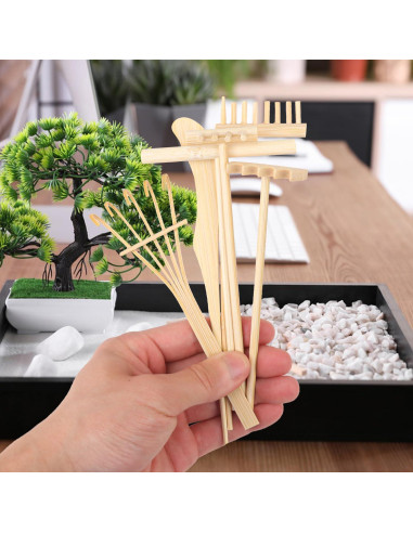 Set de 24 Mini Rastrillos de Bambú para Jardín Zen