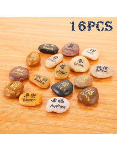 Juego de 16 Piedras Inspiradoras Kanji RockImpact - Pulidas