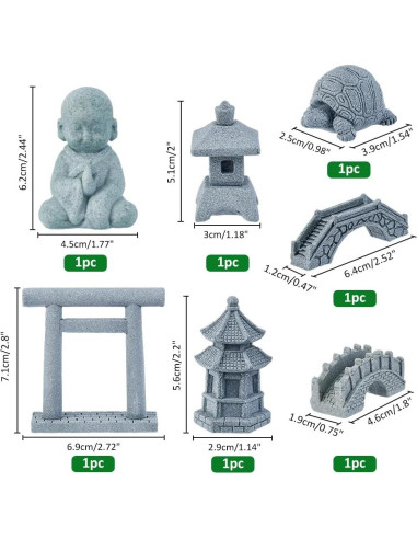 Set de 7 Accesorios de Jardín Zen SUPERFINDINGS - Miniaturas de Piedra