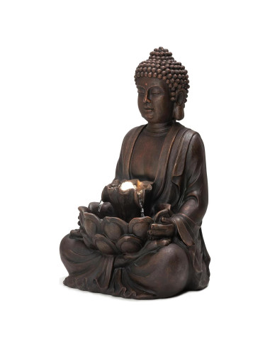 Fuente de Agua Buda Meditador Glitzhome 61 cm con Luz LED