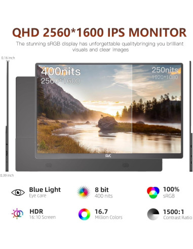 Monitor portátil FMC 2.5K 144Hz 16" QHD USB-C HDMI