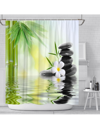Cortina de Ducha Yadshoti 178x178 cm Bambú Verde y Negro