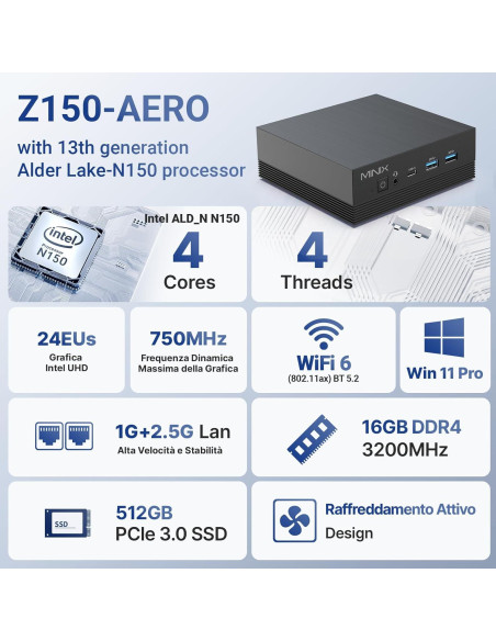 MINIX Z150-Aero Mini PC, Intel N150, 16GB RAM, 512GB SSD MINIX Z150-Aero Mini PC, Intel N150, 16GB RAM, 512GB SSD