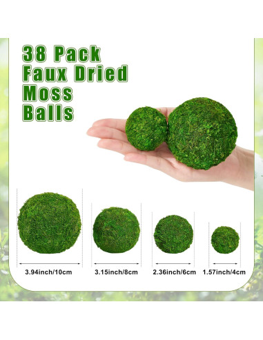Bolas de Musgo Decorativas Amyhill 38 Pcs Verde 4 Tamaños