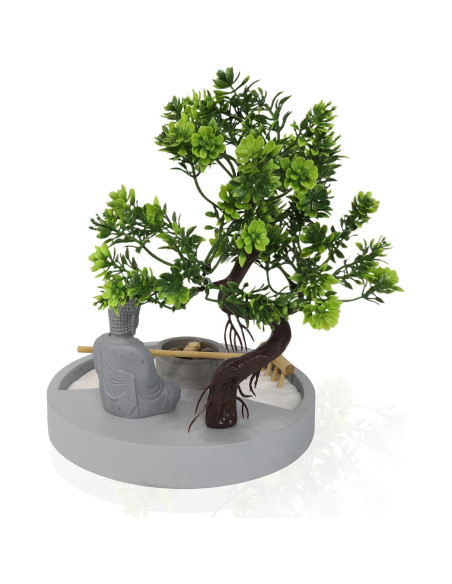 Jardín Zen de Escritorio con Estatua de Buda y Bonsái - Fundamentos Básicos Jardín Zen de Escritorio con Estatua de Buda y Bonsái - Fundamentos Básicos