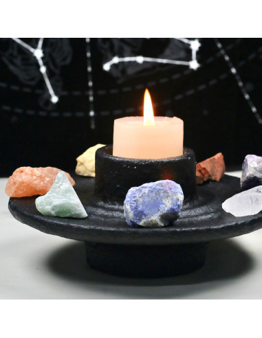 Soporte de Vela de Cemento Negro VSPDVO 15x15 cm para Meditación
