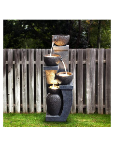 Fuente de Agua Exterior Supmix 95.2 cm 4 Cuencos LED Gris