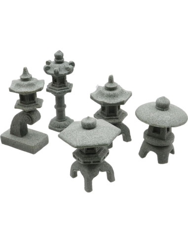 Set de 5 Figuras de Pagoda Japonesa de Arenisca 45-66mm