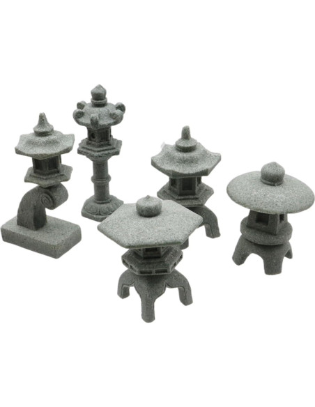 Set de 5 Figuras de Pagoda Japonesa de Arenisca 45-66mm Set de 5 Figuras de Pagoda Japonesa de Arenisca 45-66mm