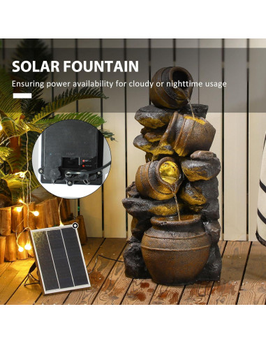 Fuente de Agua Solar de Jardín Outsunny 4 Niveles con LED