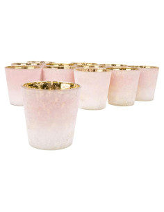 Portavelas de Vidrio Escarchado Ombre Rosa Koyal Wholesale - Set de 12