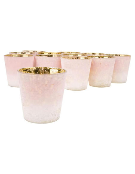 Portavelas de Vidrio Escarchado Ombre Rosa Koyal Wholesale - Set de 12 Portavelas de Vidrio Escarchado Ombre Rosa Koyal Wholesale - Set de 12