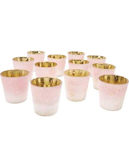 Portavelas de Vidrio Escarchado Ombre Rosa Koyal Wholesale - Set de 12 Portavelas de Vidrio Escarchado Ombre Rosa Koyal Wholesale - Set de 12