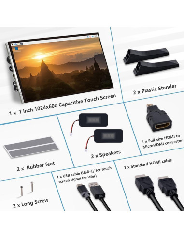 Pantalla Táctil 7" GeeekPi LCD 1024x600 HDMI para Raspberry Pi