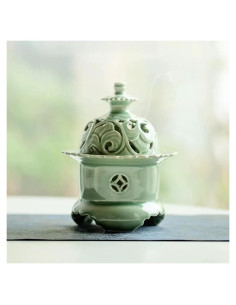 Horno de Incienso Hermit Life Celadón 16cm con Tapa Loto