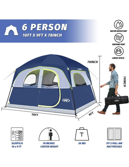Tienda Familiar UNP para 6 Personas Impermeable 8,36 m Tienda Familiar UNP para 6 Personas Impermeable 8,36 m
